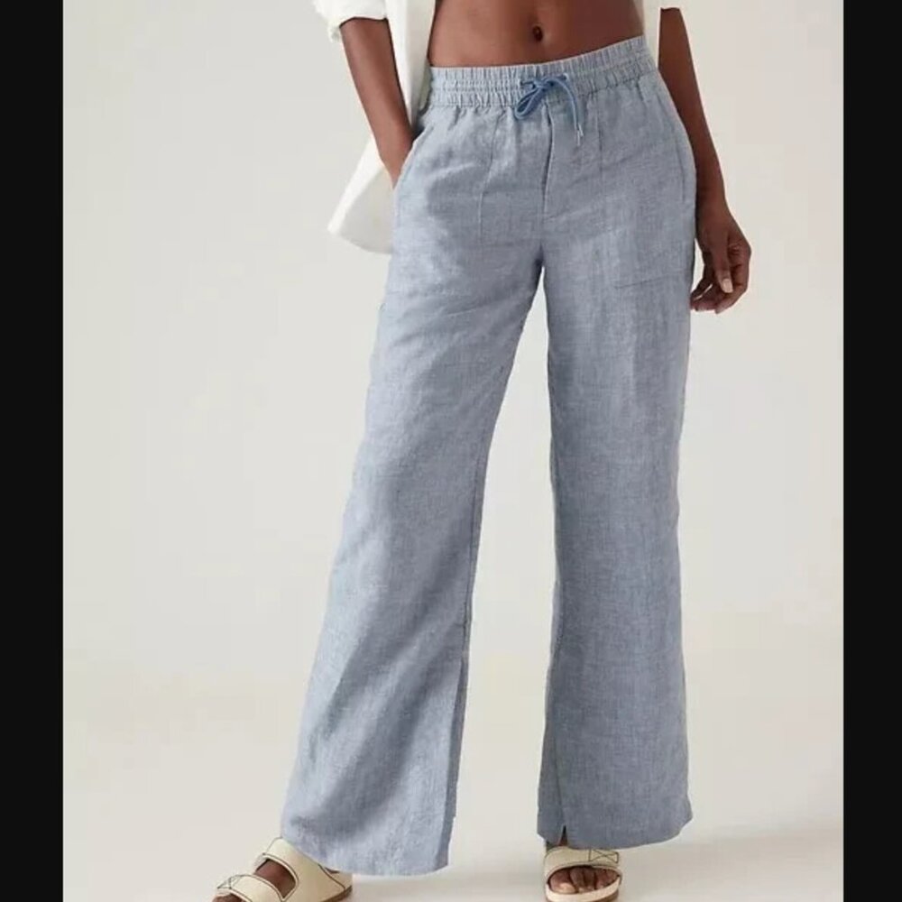 Athleta Retreat Linen Wide Leg Pants - Chambray Blue - Size 8 / Medium [NWOT]